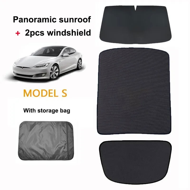 Tesla Model S (2016-Present) Glass Roof Sunshade and Front & Rear Sunroof Sunshade