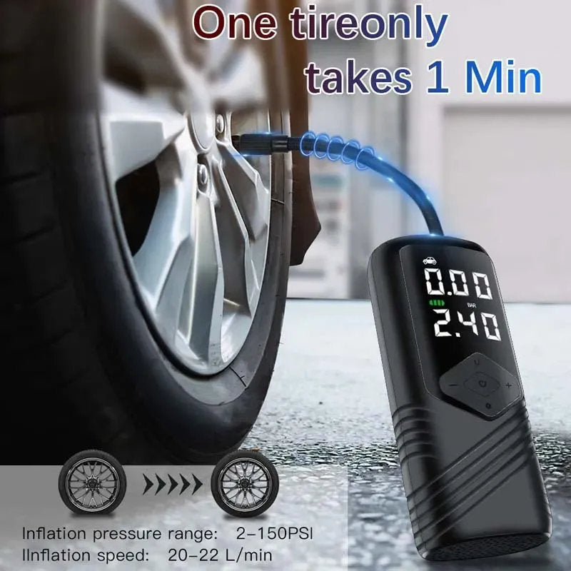Tesla Smart Wireless Inflatable Pump – 150 PSI, 5000mAh Battery, Portable & Intelligent Tire Inflato