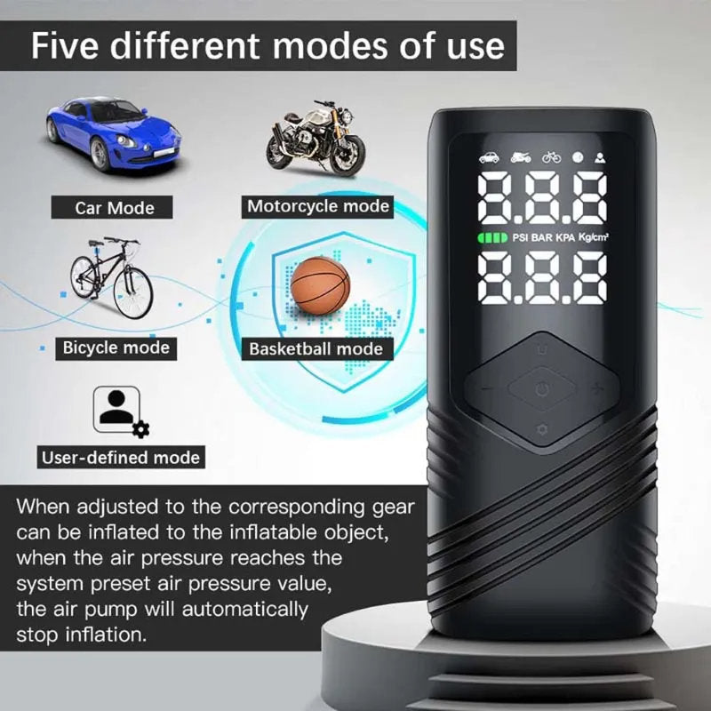Tesla Smart Wireless Inflatable Pump – 150 PSI, 5000mAh Battery, Portable & Intelligent Tire Inflato