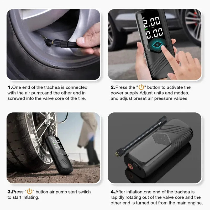 Tesla Smart Wireless Inflatable Pump – 150 PSI, 5000mAh Battery, Portable & Intelligent Tire Inflato