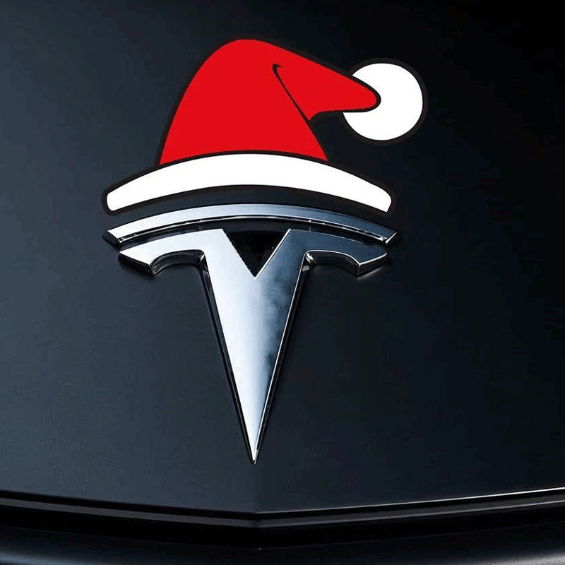 Tesla Christmas Hat Emblem Sticker for Model 3/Y/S/X