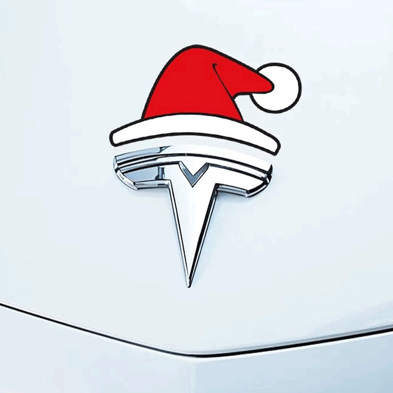 Tesla Christmas Hat Emblem Sticker for Model 3/Y/S/X Flat Stickers