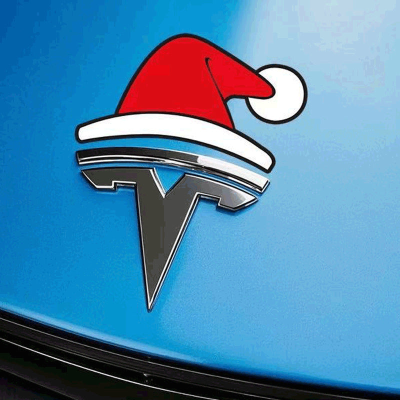 Tesla Christmas Hat Emblem Sticker for Model 3/Y/S/X