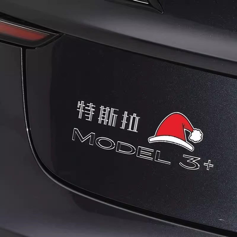 Tesla Christmas Hat Emblem Sticker for Model 3/Y/S/X