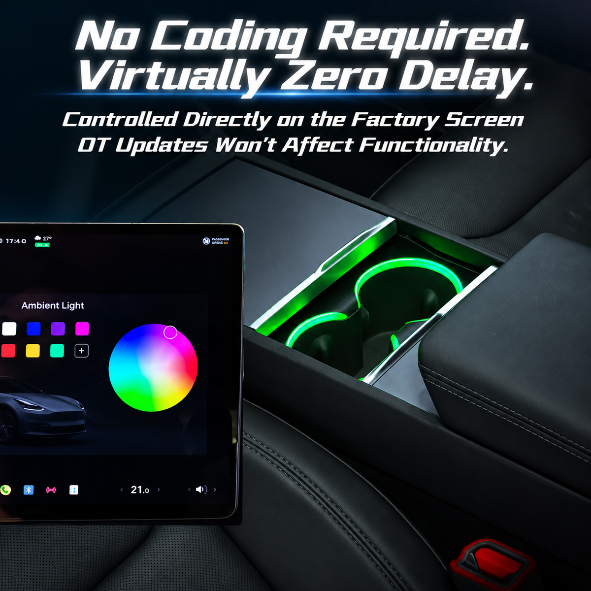 Tesla Cup Holder Ambient Light Kit for Model 3 Highland & Model Y Juniper/Model YL