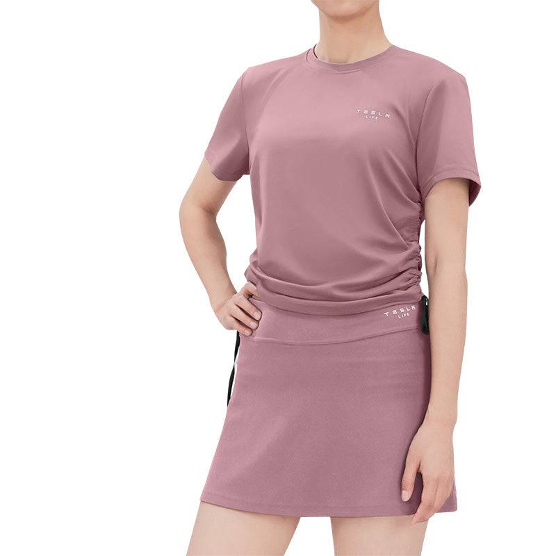 Tesla Life Personalized Drawstring Yoga Short Sleeve T-Shirt - teskay