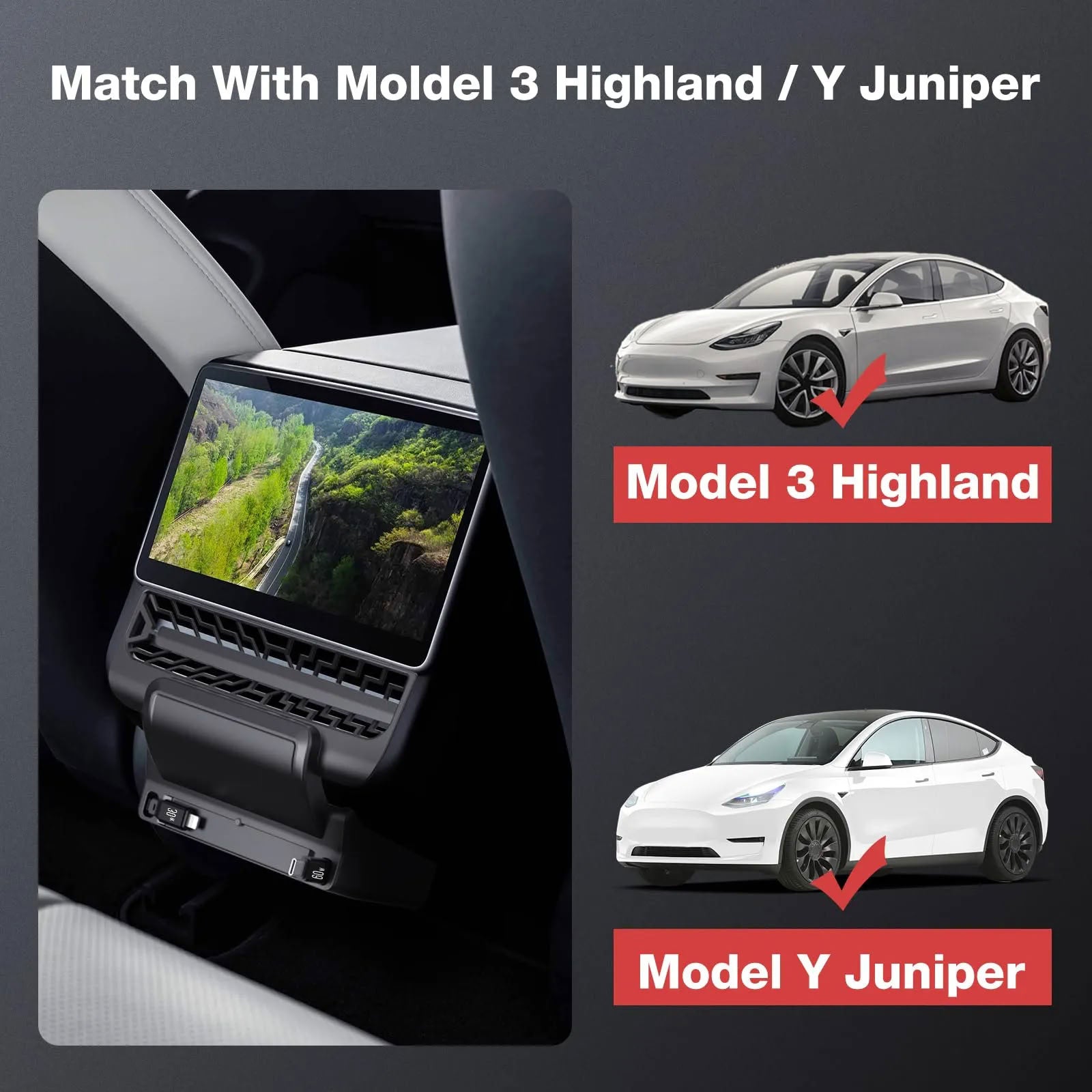 Tesla Model Y / Model 3 USB Hub: Multi-Port Center Console Docking Station with 87W Fast Charging and Retractable Cables