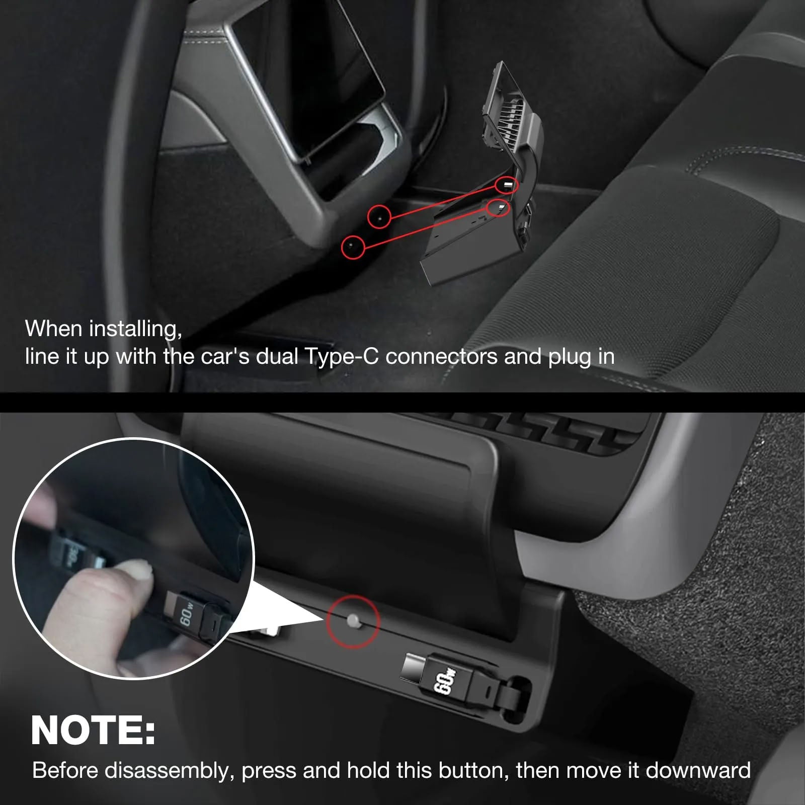 Tesla Model Y / Model 3 USB Hub: Multi-Port Center Console Docking Station with 87W Fast Charging and Retractable Cables