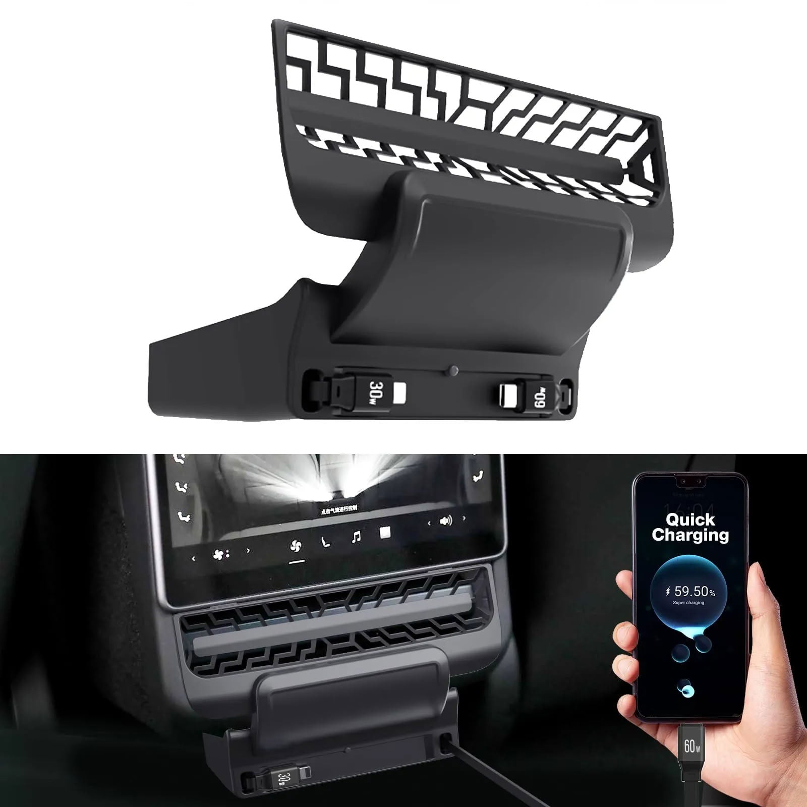 Tesla Model Y / Model 3 USB Hub: Multi-Port Center Console Docking Station with 87W Fast Charging and Retractable Cables