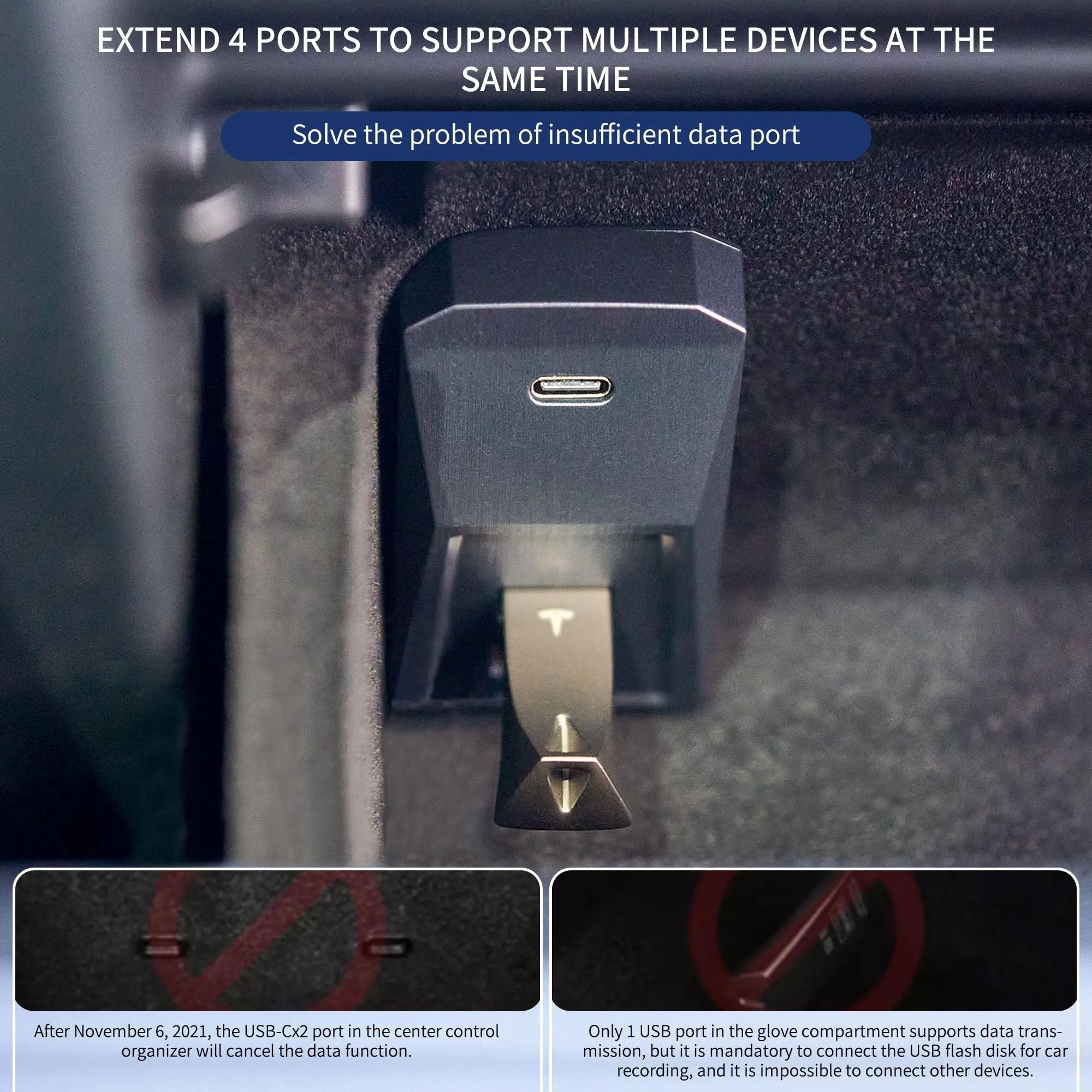 Tesla Model Y / Model 3 USB Glovebox Charging Hub