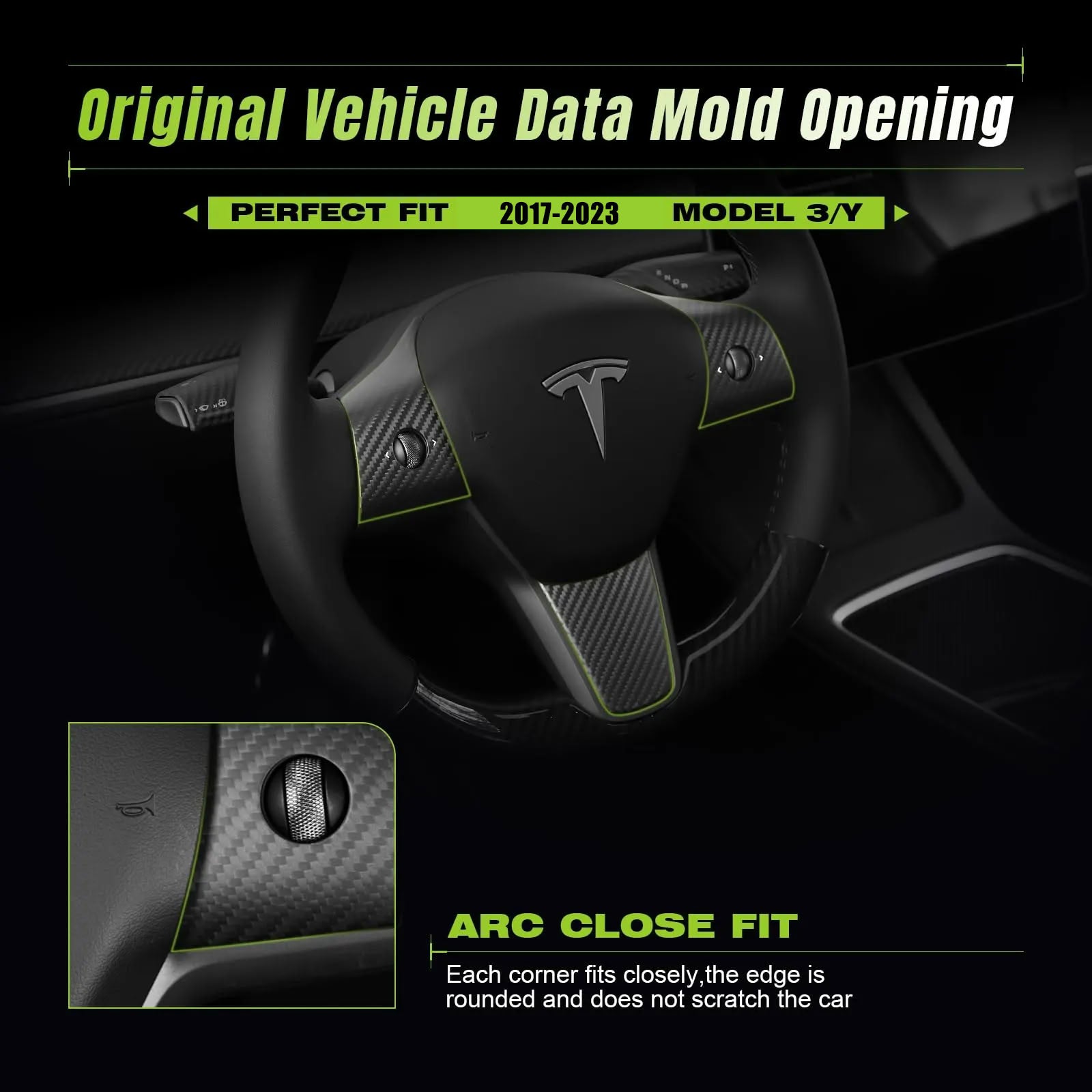 True Carbon Fiber Steering Wheel Patch for Tesla Model 3/Y