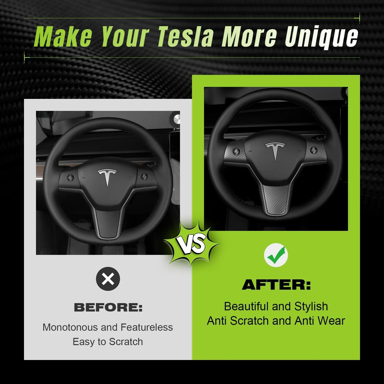 True Carbon Fiber Steering Wheel Patch for Tesla Model 3/Y