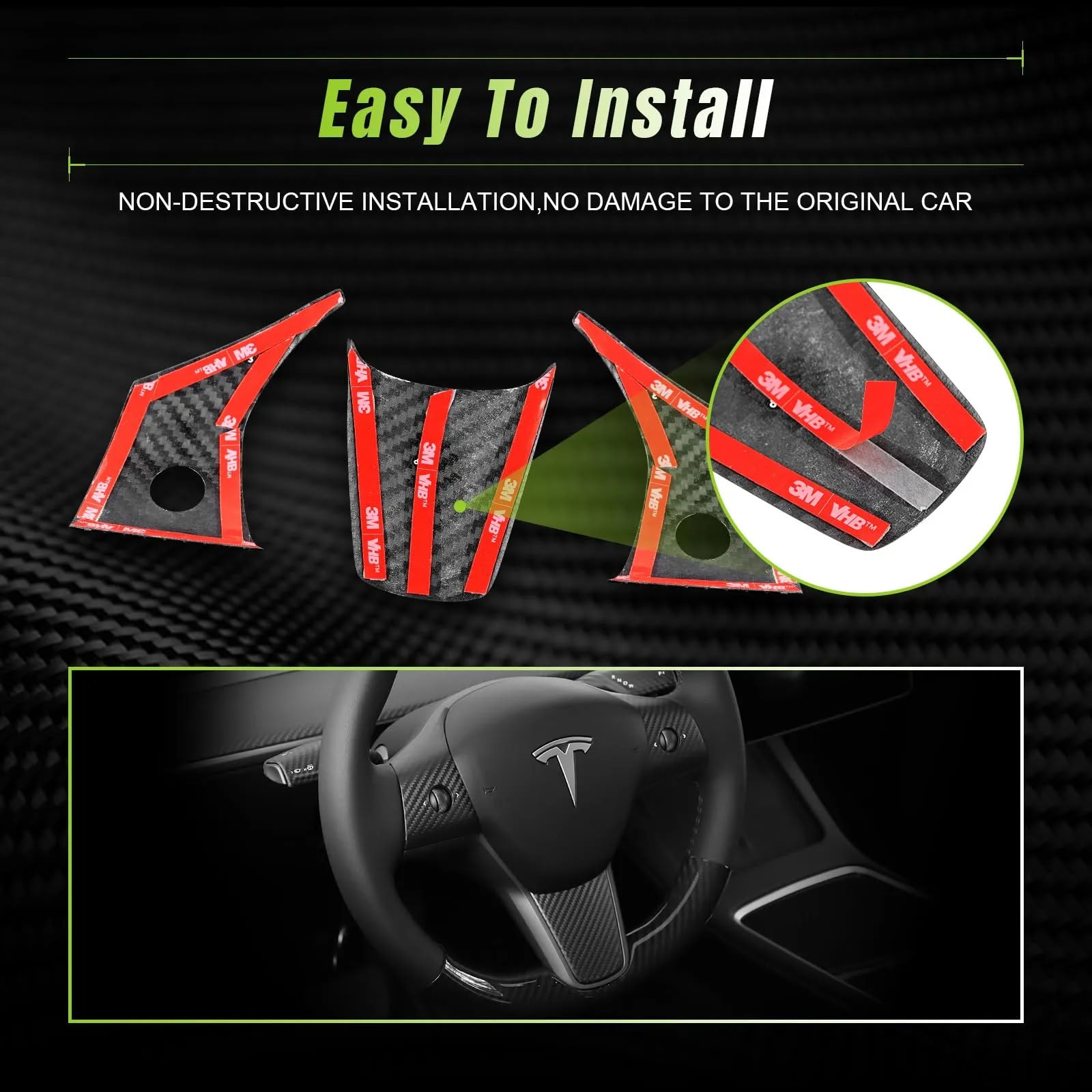 True Carbon Fiber Steering Wheel Patch for Tesla Model 3/Y