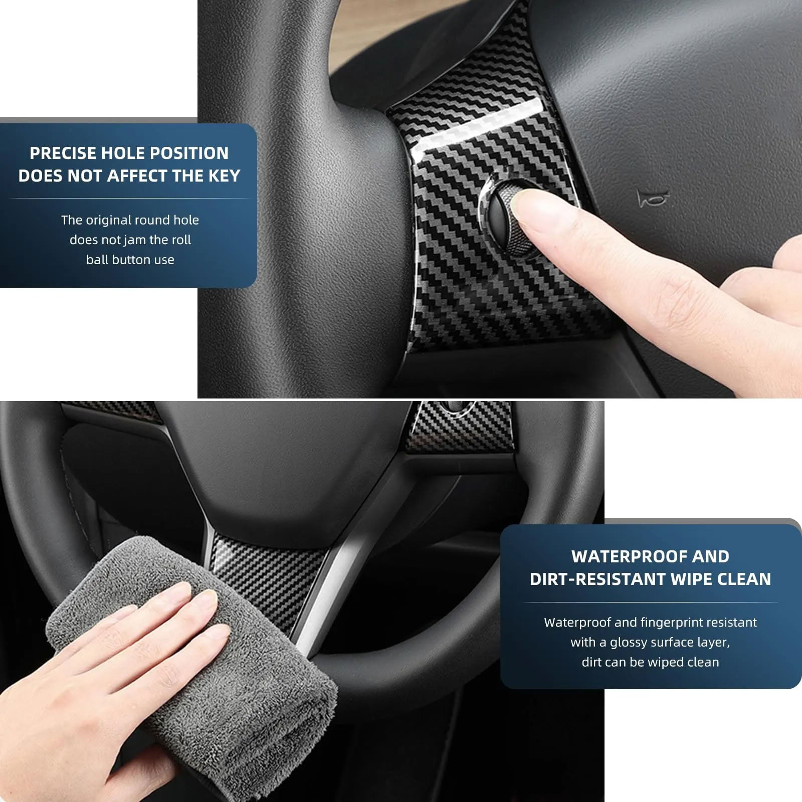 True Carbon Fiber Steering Wheel Patch for Tesla Model 3/Y
