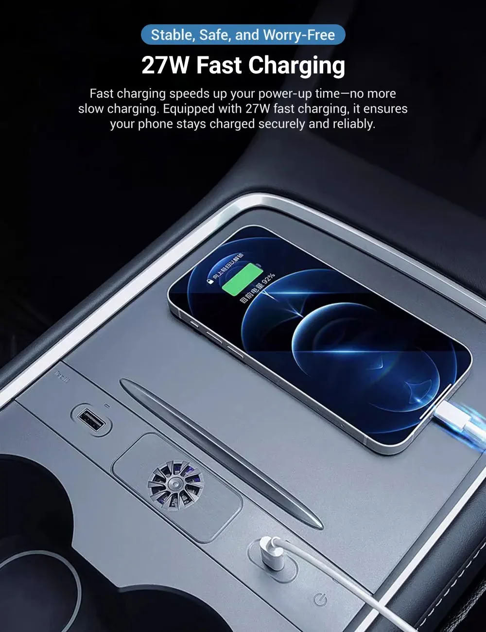 USB Hub Docking Station with Aromatherapy for Tesla Model 3/Y (2020-2024) – Fast Charging & Integrated Scent Diffuser