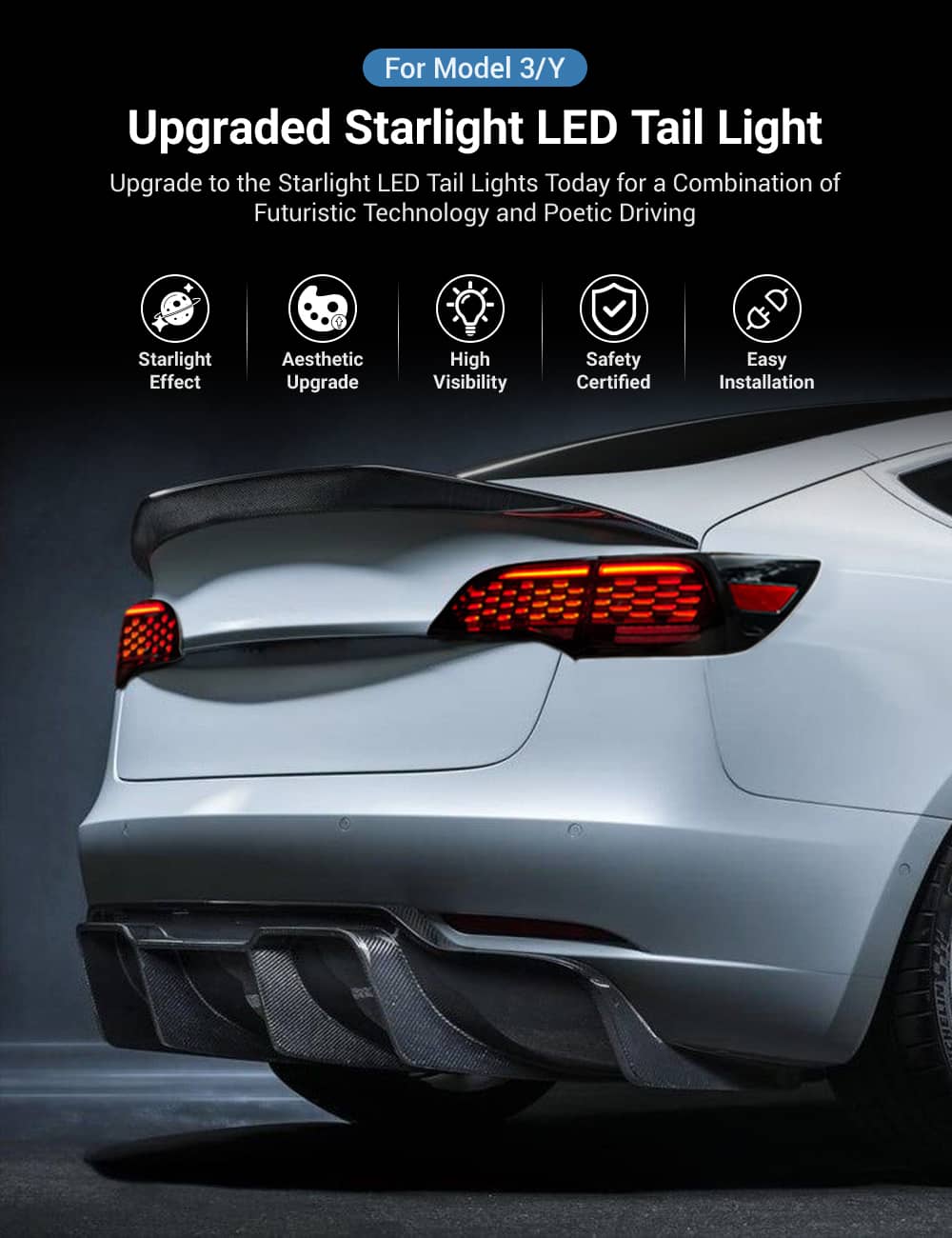 Upgraded Starlight LED Tail Light for Model 3/Y