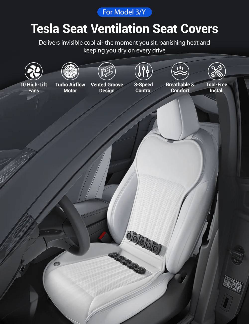 Ventilated Seat Cushion Tesla Model 3 Highland / Model Y Juniper - Teskay