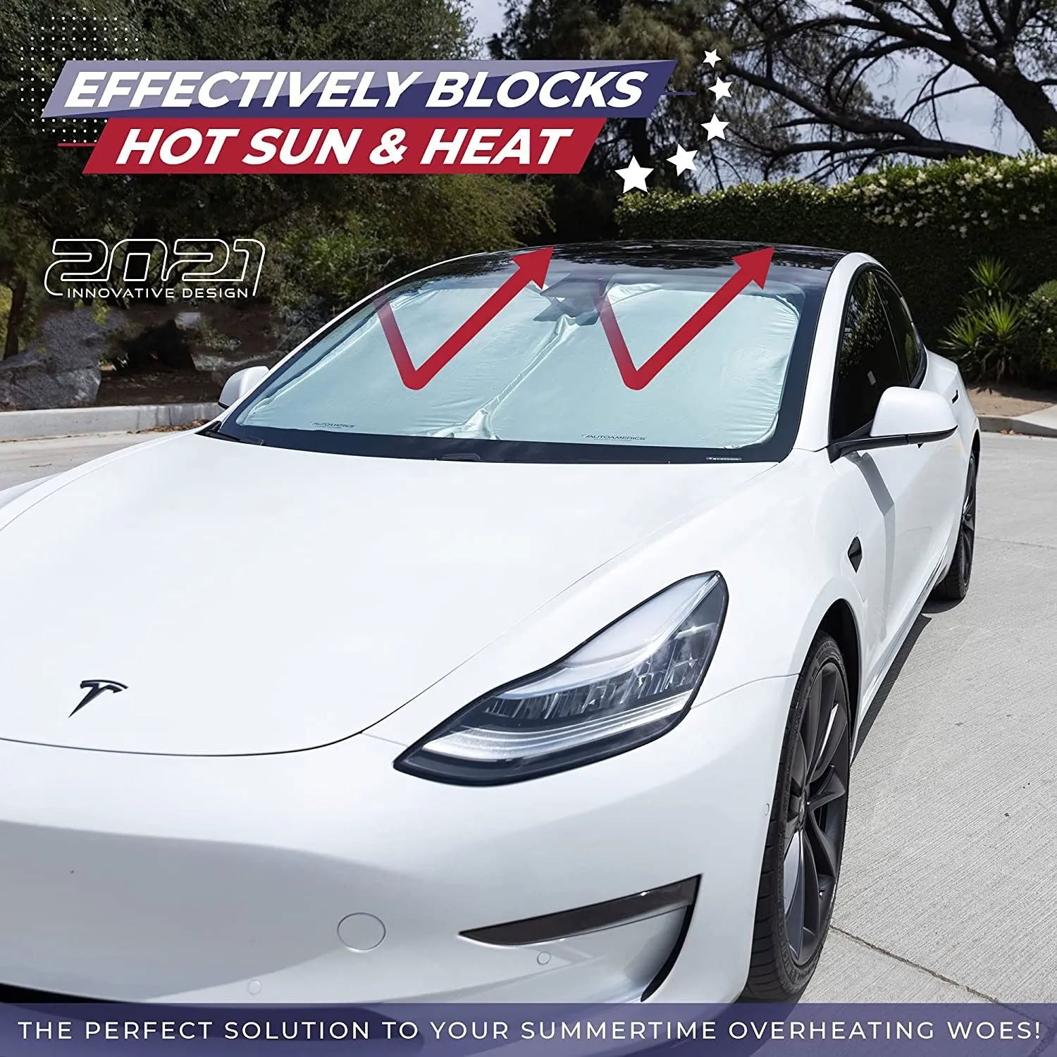Windshield Sunshade for Tesla Model 3/Y – UV Protection,Foldable Storage