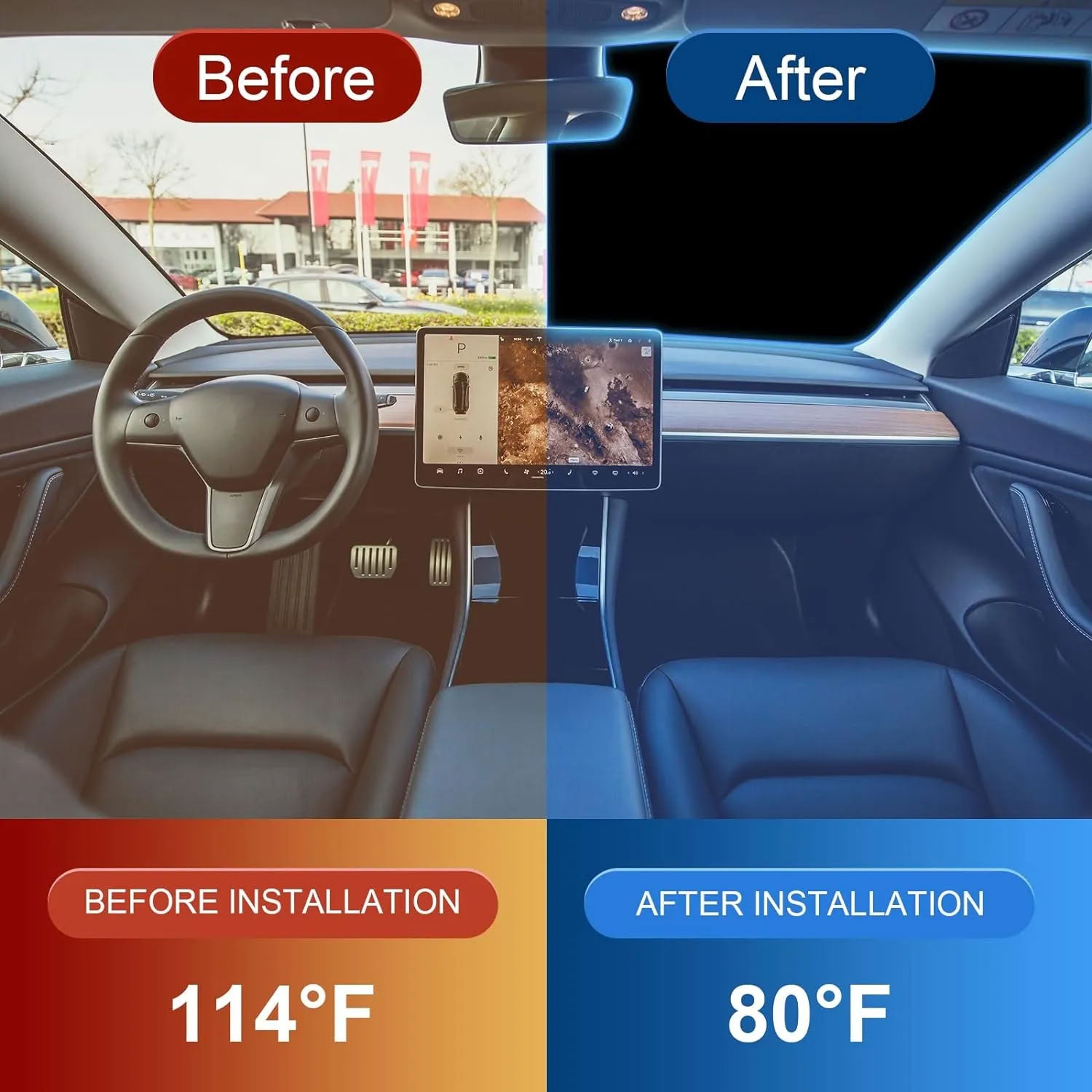 Windshield Sunshade for Tesla Model 3/Y – UV Protection,Foldable Storage