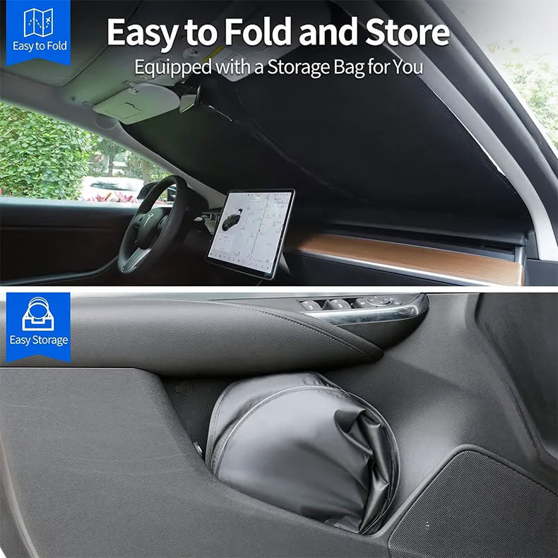 Windshield Sunshade for Tesla Model 3/Y – UV Protection,Foldable Storage