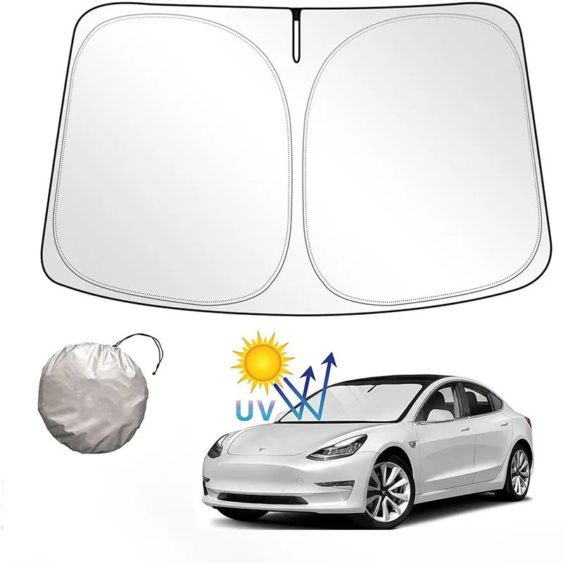 Windshield Sunshade for Tesla Model 3/Y – UV Protection,Foldable Storage
