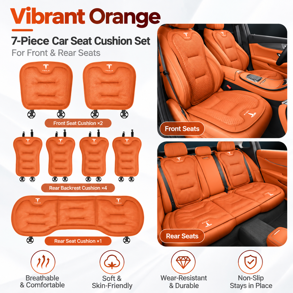 Tesla Model 3/Y/S/X/YL Cooling Ice Silk Seat Cushions – Breathable All-Season
