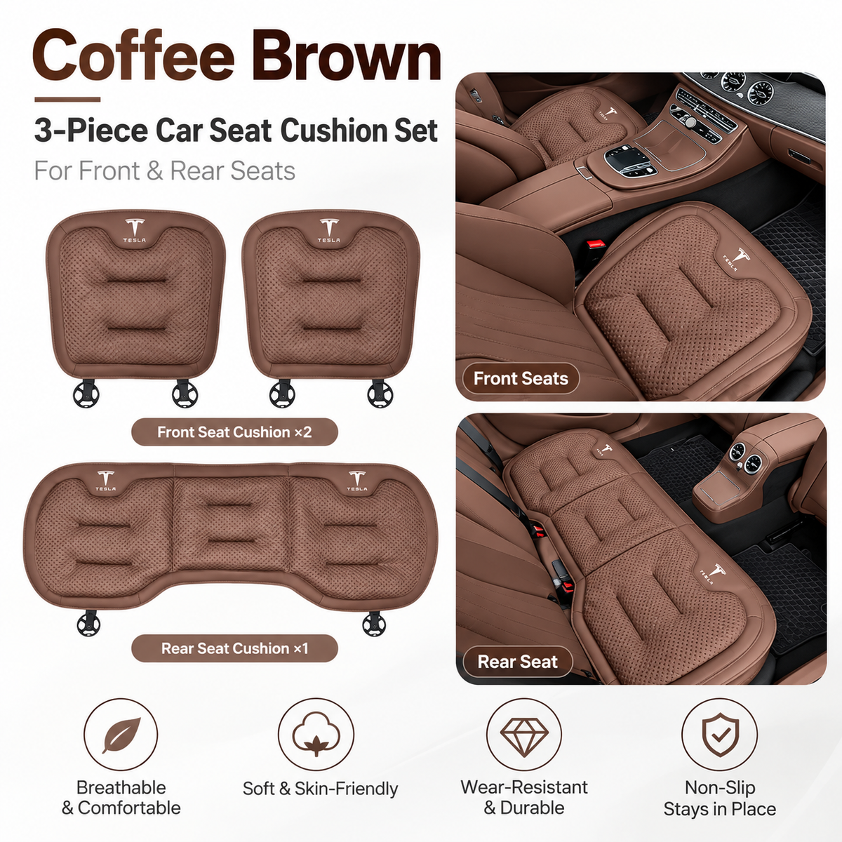 Tesla Model 3/Y/S/X/YL Cooling Ice Silk Seat Cushions – Breathable All-Season