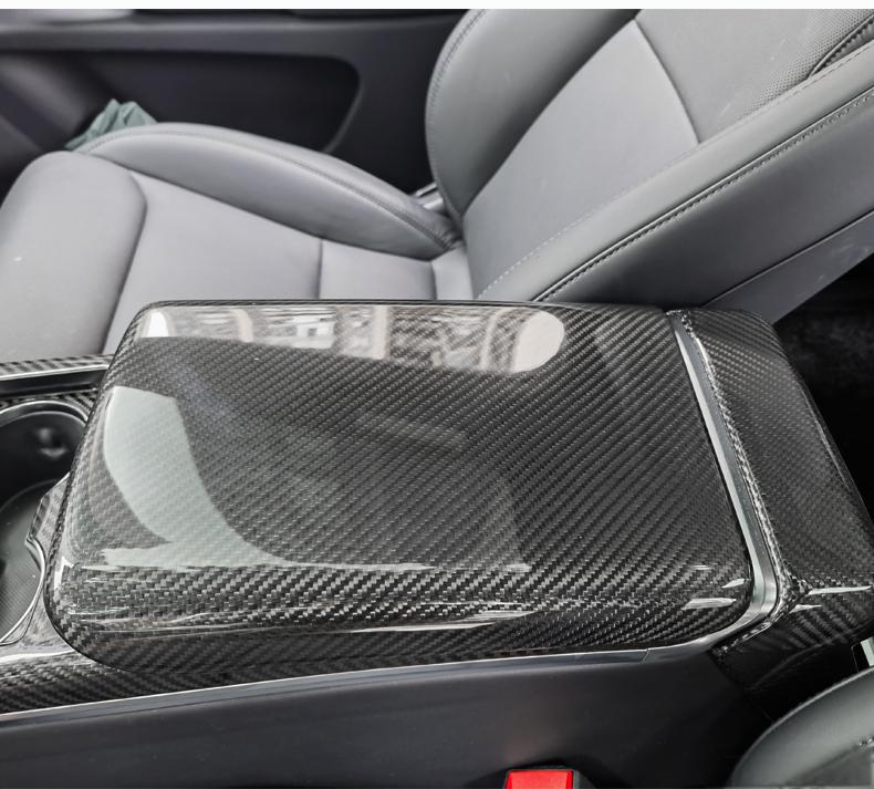 Armrest Box Dry Carbon Fiber Overlay for Tesla Model S/X 2021+ - Teskay
