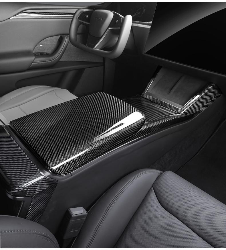 Armrest Box Dry Carbon Fiber Overlay for Tesla Model S/X 2021+ - Teskay