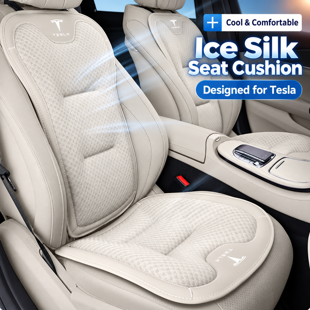 Tesla Model 3/Y/S/X/YL Cooling Ice Silk Seat Cushions – Breathable All-Season