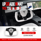 White Leather Yoke Steering Wheel for Tesla Model 3/Y Matte Carbon Fiber