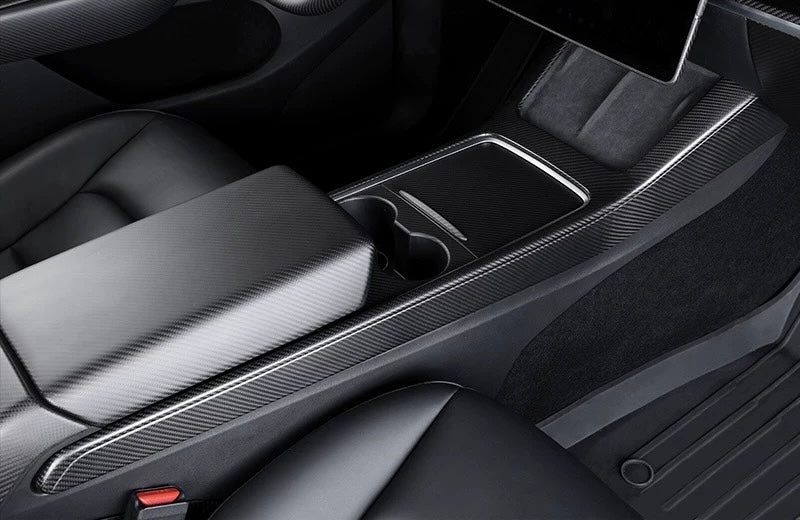 Real Dry Carbon Fiber Center Console Trim Panel for Tesla Model Y 2021-2024 - Teskay