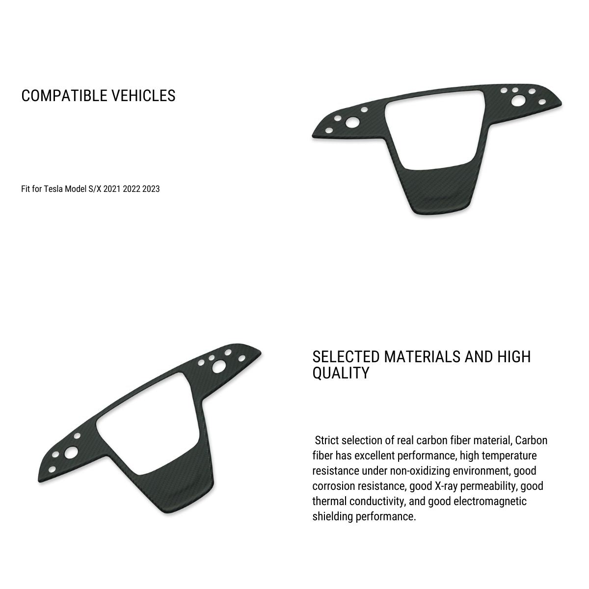 Carbon Fiber Steering Wheel Trim Panel Cover for Model S/X 2021+ - Teskay