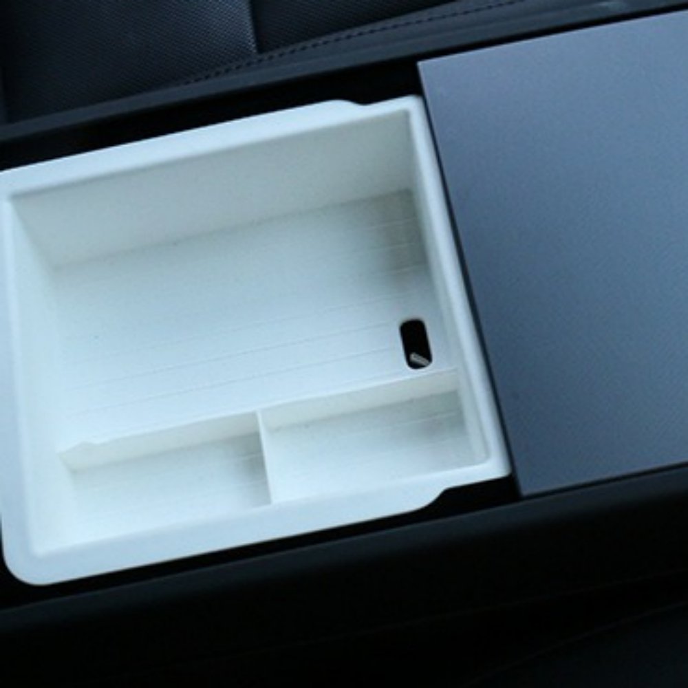 Center Armrest Storage Box Double-Layered for Tesla Model 3 Highland & New Model Y White