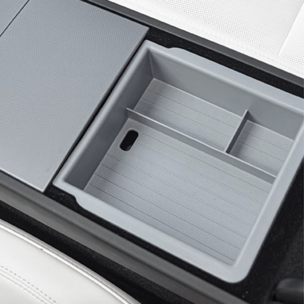 Center Armrest Storage Box Double-Layered for Tesla Model 3 Highland & New Model Y Grey