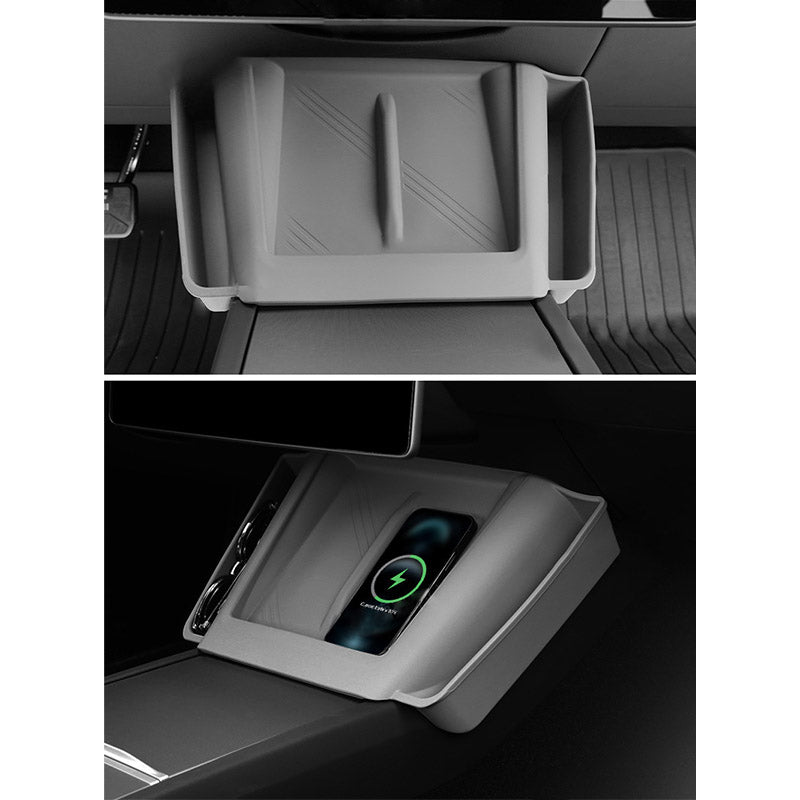 Center Console Wireless Charging Pad with Side Pockets For Tesla Model 3 Highland & Model Y Juniper - Teskay