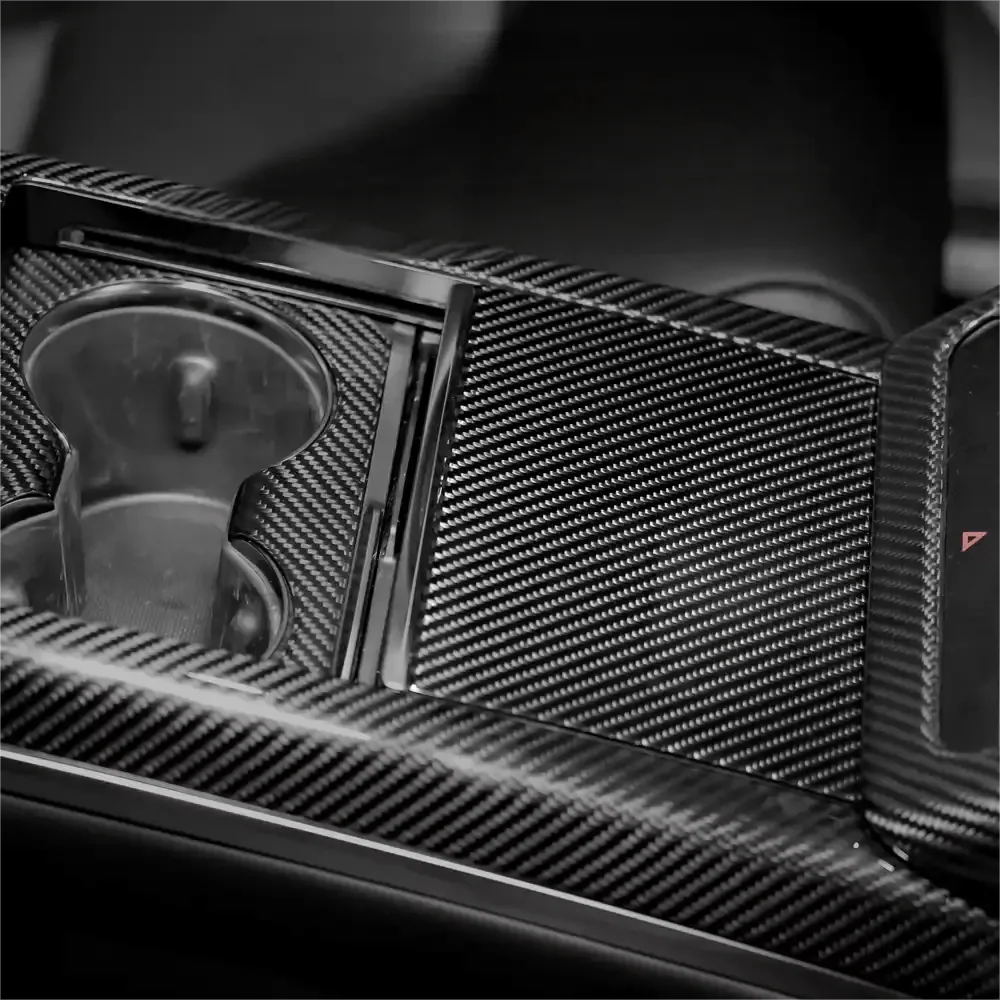 Center Panel Storage Box Dry Carbon Fiber Overlay for Tesla Model S/X 2021+ - Teskay