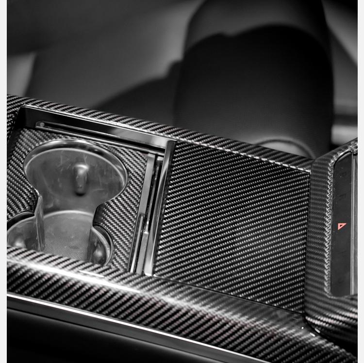 Center Panel Storage Box Dry Carbon Fiber Overlay for Tesla Model S/X 2021+ - Teskay