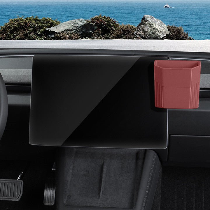 Central Screen/Seat/Dash Trash Can for Tesla Model 3/Y For Model 3 (2024-ON) & Model Y (2025.3-ON) Center Console Screen Wine Red