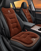 Winter Warm Flannel Seat Cushions & Backrest Covers for Tesla Model 3/Y/YL/S/X – Soft, Comfortable & Non-Slip brown Front row 4-piece set