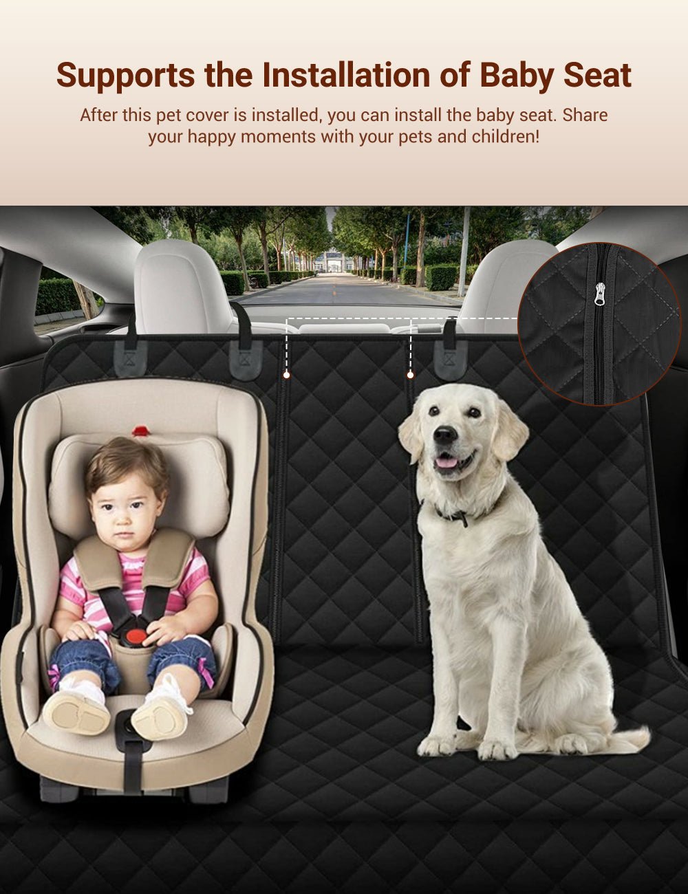Dog Seat Cover With Double Zipper for Model 3/Y/S/X/Cybertruck - Teskay