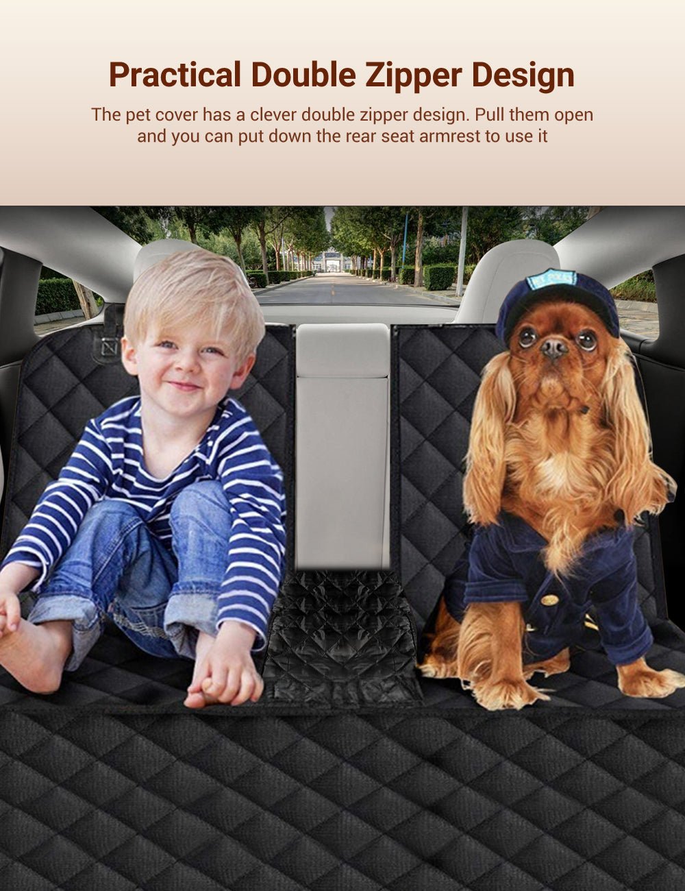 Dog Seat Cover With Double Zipper for Model 3/Y/S/X/Cybertruck - Teskay