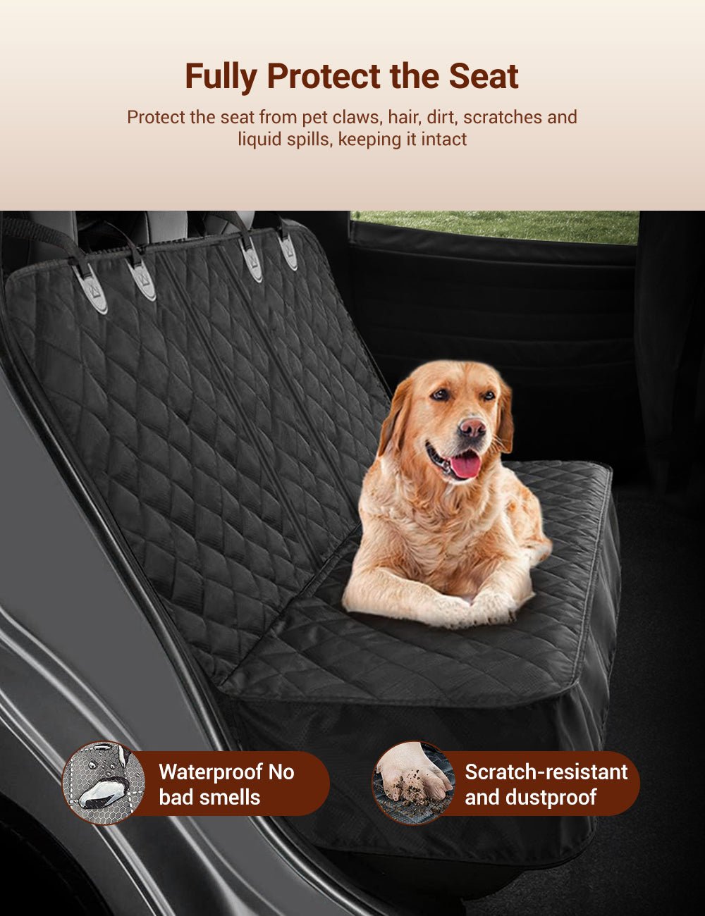 Dog Seat Cover With Double Zipper for Model 3/Y/S/X/Cybertruck - Teskay