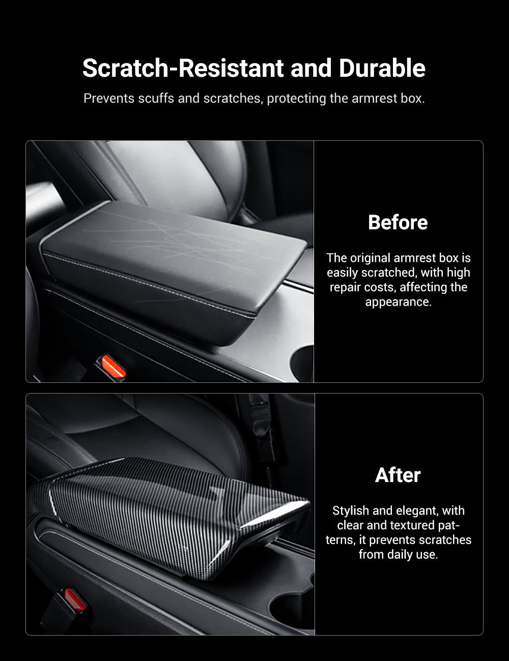 Dry Carbon Fiber Armrest Box Trim Cover for Tesla Cybertrunk