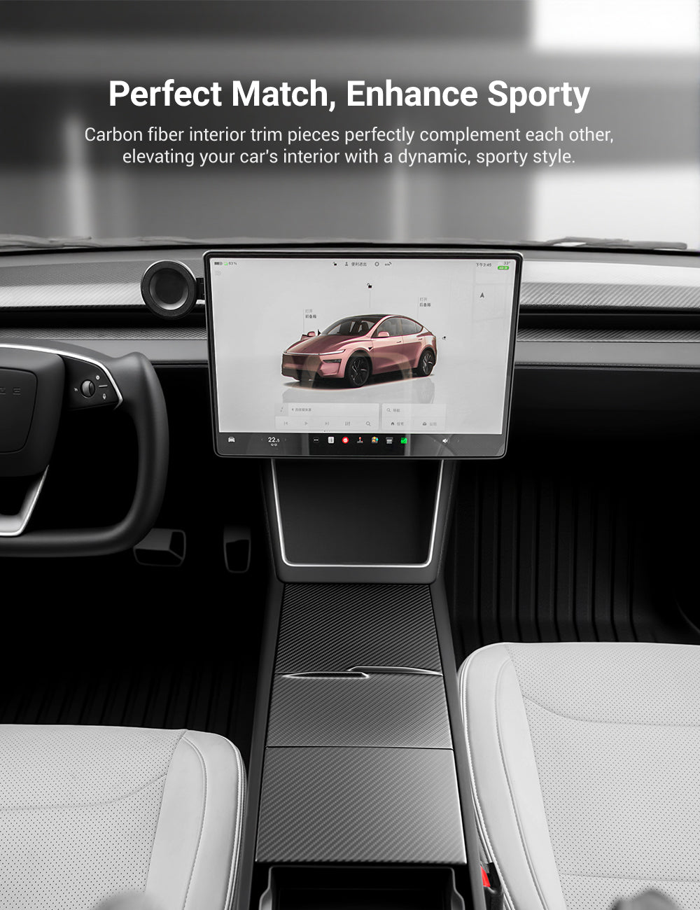Dry Carbon Fiber Center Console Cover For Tesla Model Y Juniper / Model 3 Highland - Teskay