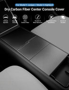 Dry Carbon Fiber Center Console Cover For Tesla Model Y Juniper / Model 3 Highland - Teskay