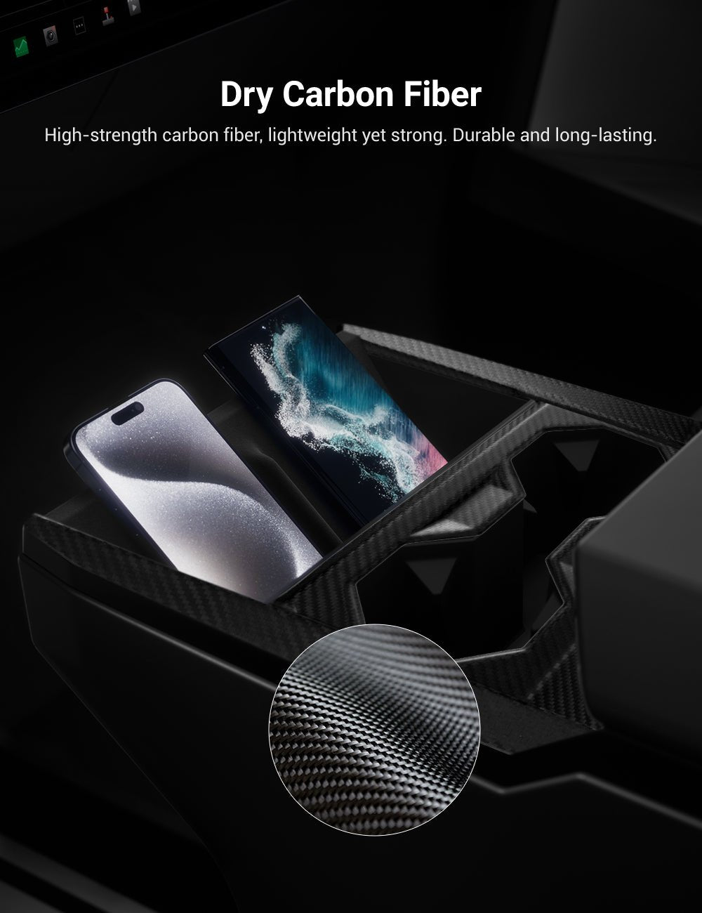 Dry Carbon Fiber Center Console Cup Holder for Tesla Cybertruck - Teskay