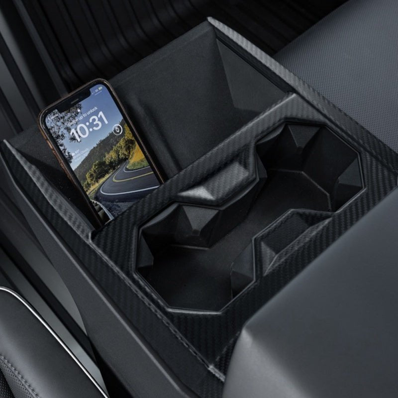 Dry Carbon Fiber Center Console Cup Holder for Tesla Cybertruck - Teskay