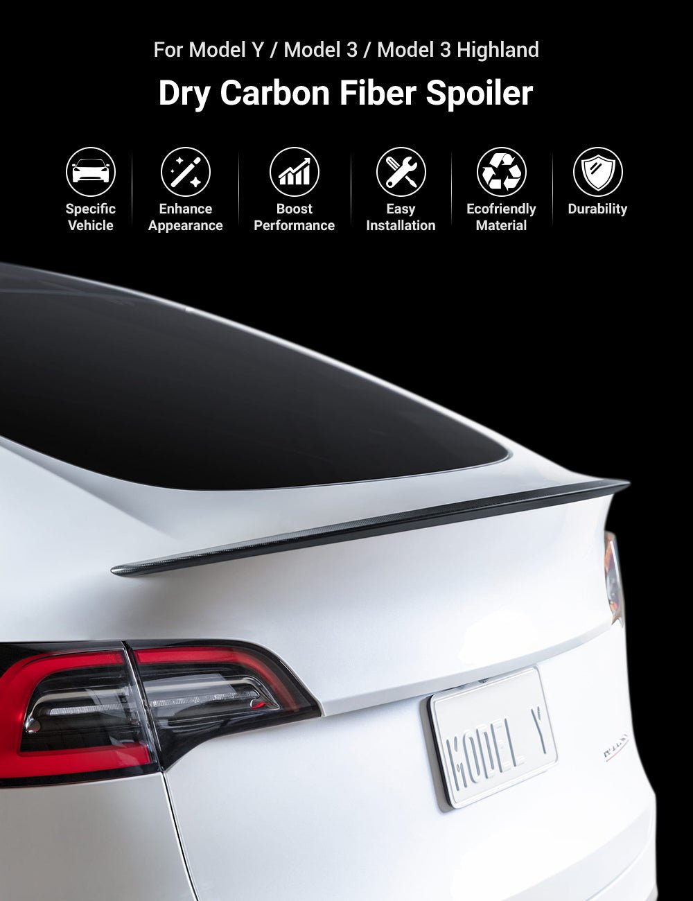 Highland Dry Carbon Fiber Performance Spoiler for Tesla Model 3/Y - Teskay