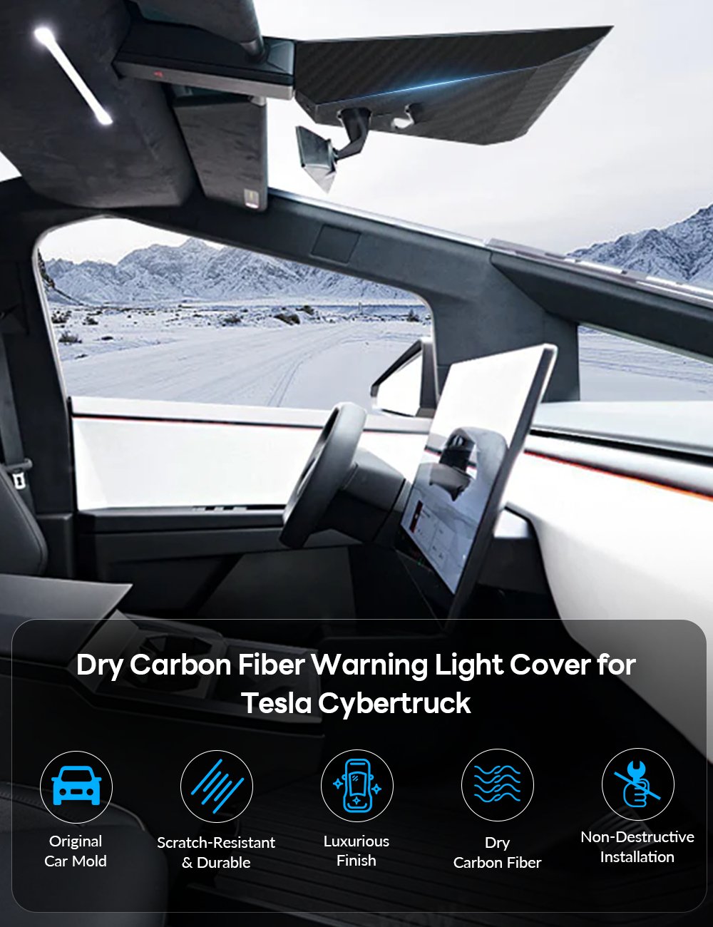 Cybertruck carbon fiber warning light cover - Teskay3
